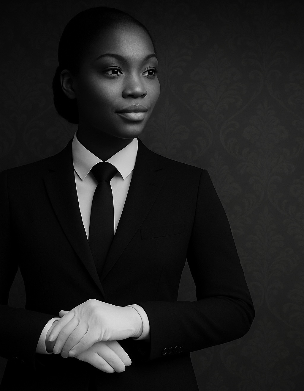 Intimate Arrival founder and professional chauffeur in a tailored black suit with white gloves